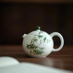 泡茶壶茶杯壶承 夏禾茶具釉下彩纯手绘水墨竹子茶壶家用陶瓷新中式