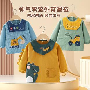 宝宝冬天套棉袄罩衣防水2024新款儿童吃饭围兜婴幼儿反穿衣防脏饭