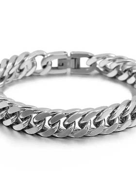 欧美ins网红纯色钛钢古巴手链嘻哈潮流百搭情侣简约手环男女学生