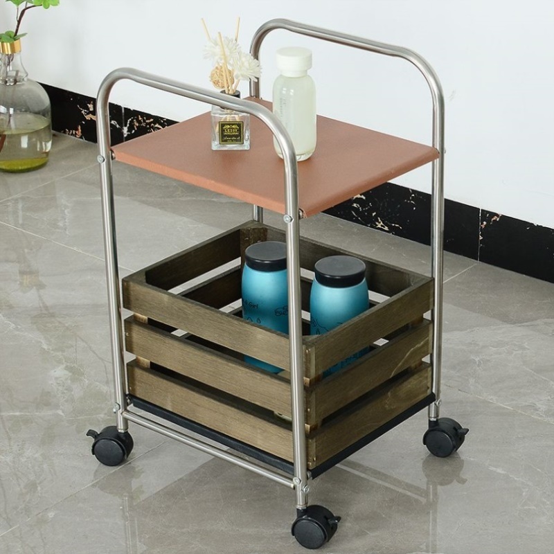 不锈钢ins中古推车多层置物架客厅可移动零食车卧室家用边几带轮