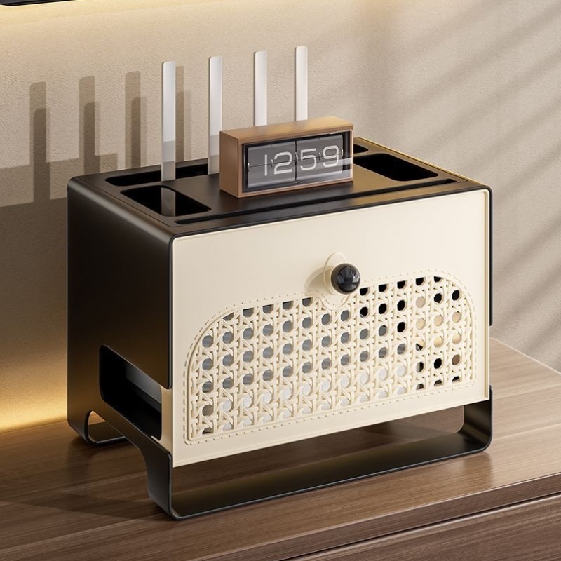 新中式wifi路由器收纳盒电视机顶盒桌面置物架遮丑装饰盒子理线盒