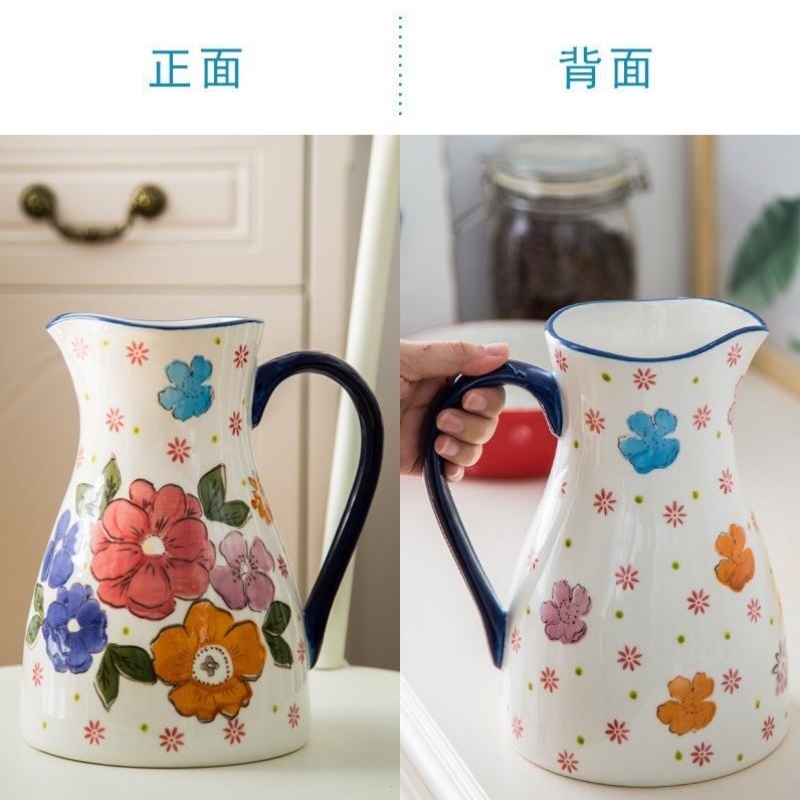 华孚2L大容量冷水壶家用耐高温热凉水壶奶壶陶瓷复古花瓶花器摆件