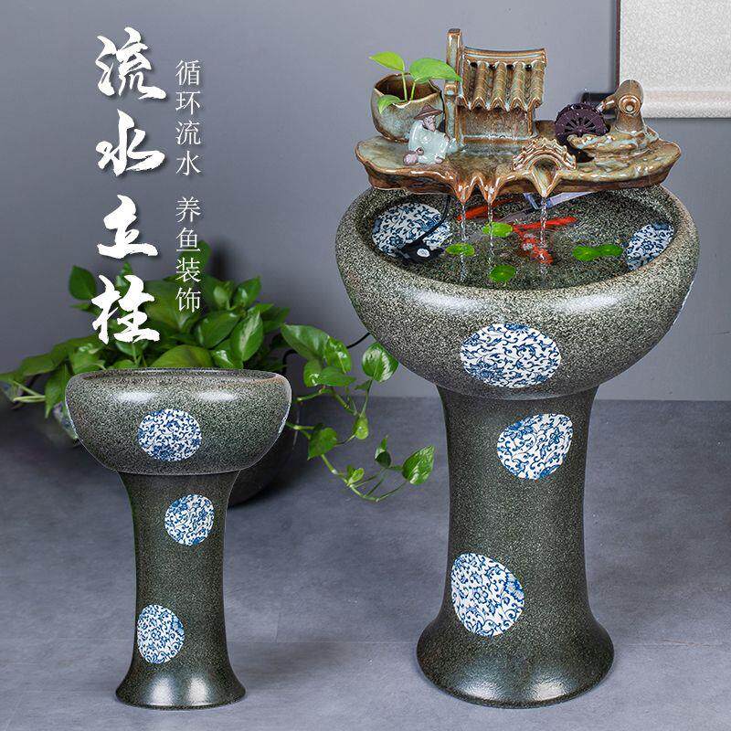 景德镇陶瓷立柱鱼缸流水
