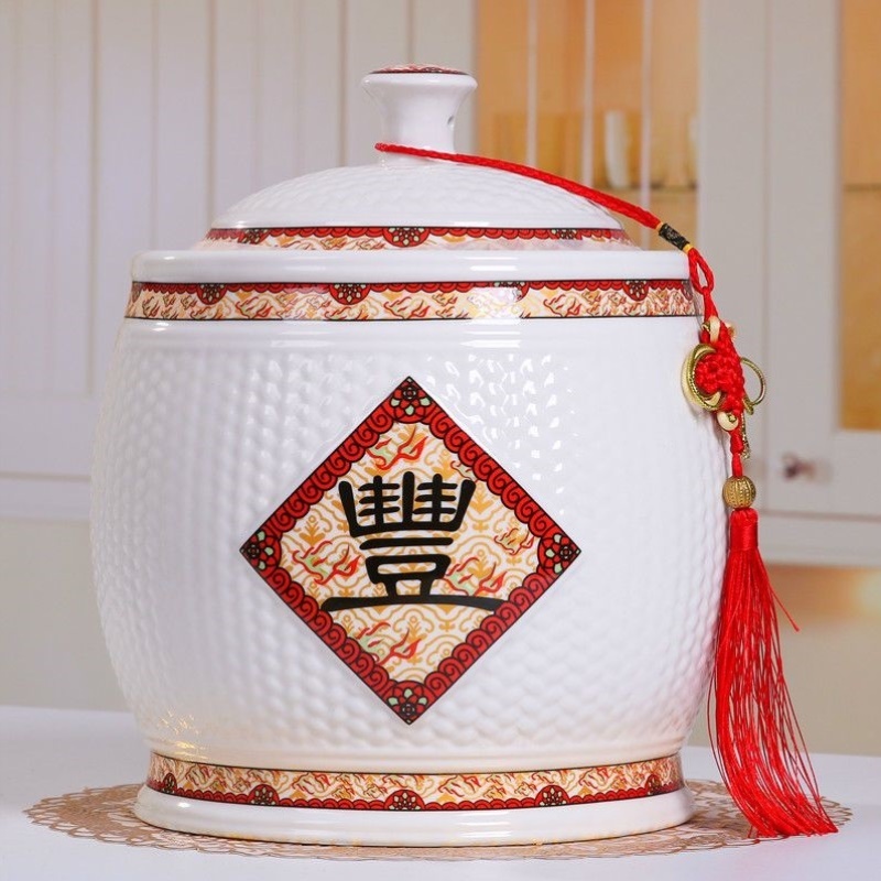 陶瓷米缸带盖家用景德镇装米桶储米箱10斤20斤密封桶防潮防虫米罐