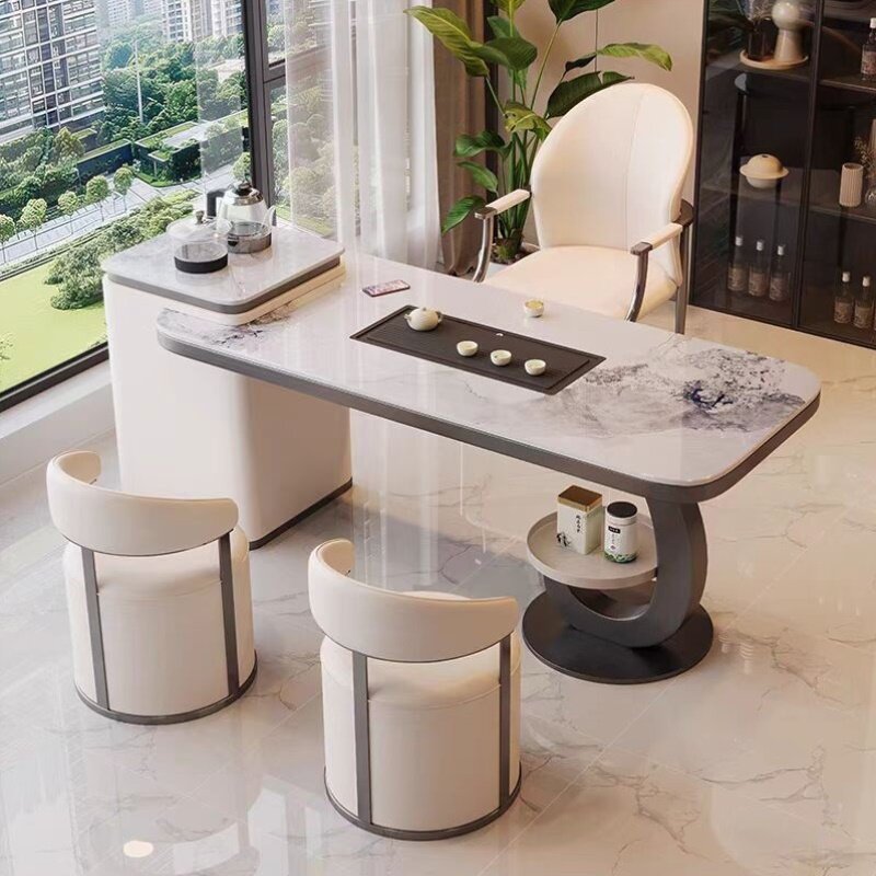 岩板茶桌椅组合轻奢现代高级感烧水壶一体嵌入式办公家用阳台茶台