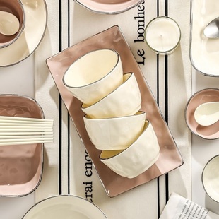 奶黄奶咖碗碟套装 家用高颜值奶油风餐具乔迁陶瓷饭碗碗筷轻奢餐具