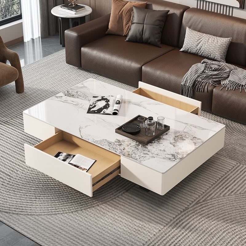 实木意式轻奢长方形岩板茶几现代简约客厅家用大小户型高级感茶几