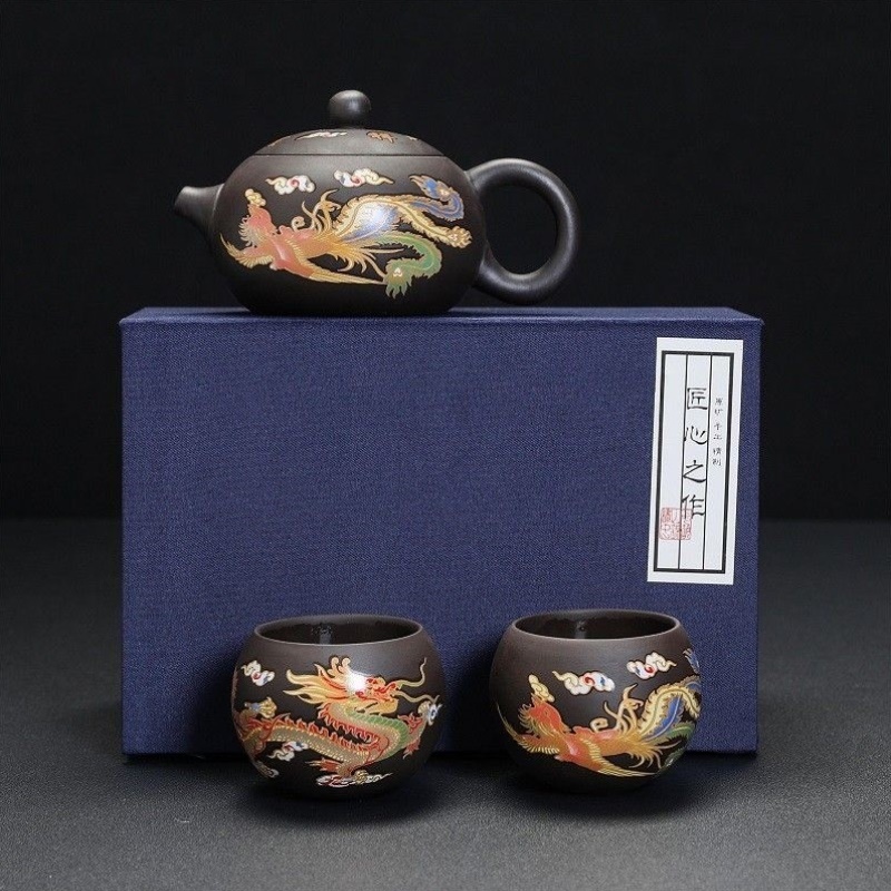 手工凤鸣茶壶单壶陶瓷家用茶具礼盒套装西施壶紫砂壶变色泡茶壶