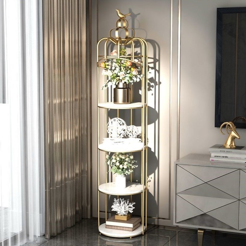 北欧美式鸟笼置物架客厅室内大理石多层落地架阳台装饰摆件花架子