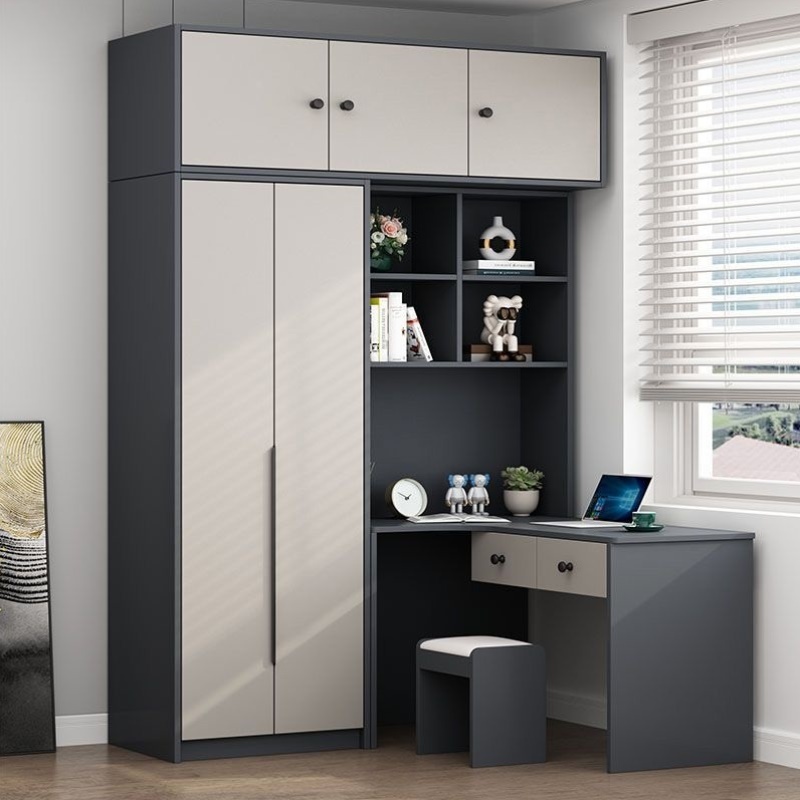 衣柜书桌一体简约现代家用小户型大容量柜子转角电脑桌白色大衣橱