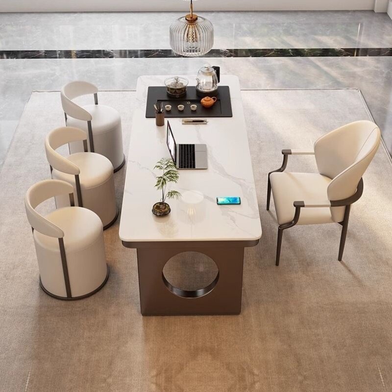 轻奢岩板意式茶台烧水壶一体家用阳台办公现代简约功夫茶桌一整套