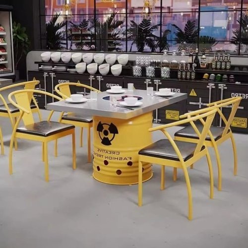 不锈钢韩式烤肉桌子工业油桶电磁炉火锅桌椅商用无烟一体定制烧烤