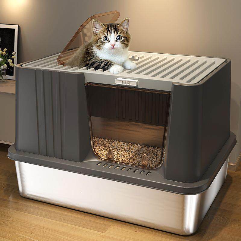不锈钢猫砂盆超大号防外