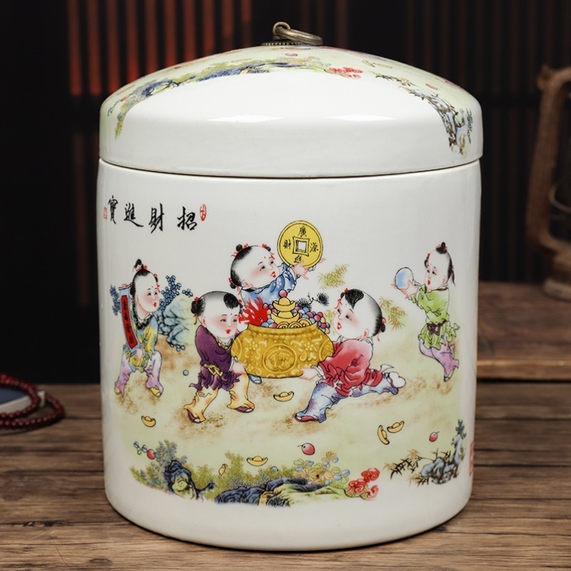 景德镇陶瓷米缸米桶带盖防潮防虫密封储米罐家用面粉桶大号茶叶罐