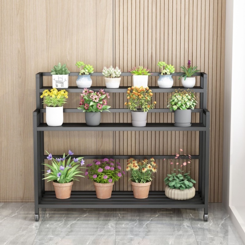 加厚铁艺花架花几阳台多层室内家用移动带轮子花房置物架花盆架子