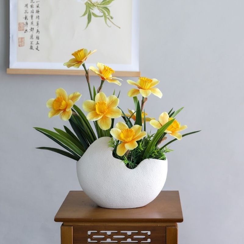 高档轻奢仿真水仙花盆栽客厅盆景洋水仙摆设花客厅餐桌装饰品摆件
