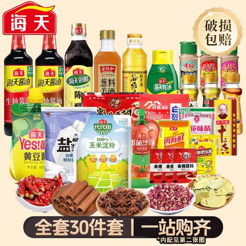 海天厨房调味组合生抽老抽酱油陈醋鸡精味精调味品厨房调料套装