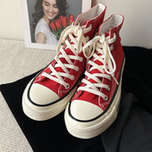 高帮板鞋 经典 潮 ulzzang百搭ins女鞋 2026情侣款 大红色帆布鞋 女韩版