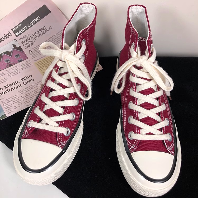 1970s酒红色高帮帆布鞋新款板鞋