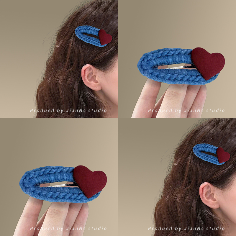 秋冬新款毛绒红色爱心发夹女高级感侧边刘海夹后脑勺bb夹发卡头饰