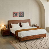 柚木实木主卧室1.5米1.8米现代简约高背卧室双人床北美黑胡桃木