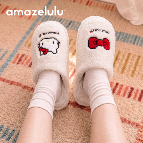 女款helloKitty保暖防滑棉拖鞋