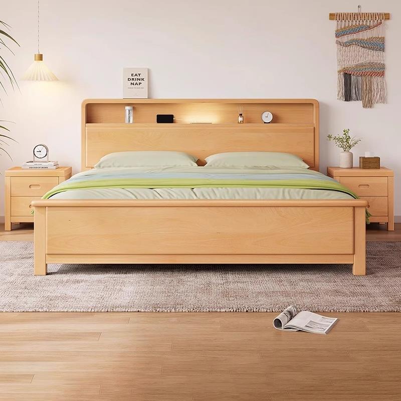 榉木床全实木1.8米双人床现代简约1.2m工厂直销1.5米原木主卧婚床
