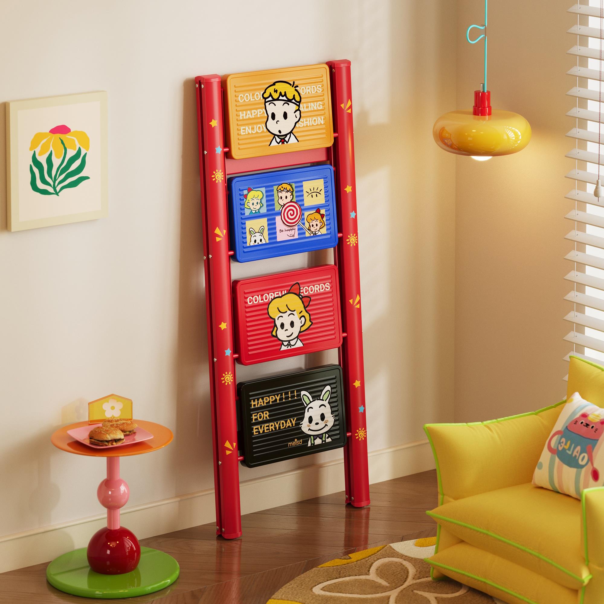 多巴胺家用梯子折叠梯伸缩轻便人字梯小型四步楼梯小梯凳红色加厚