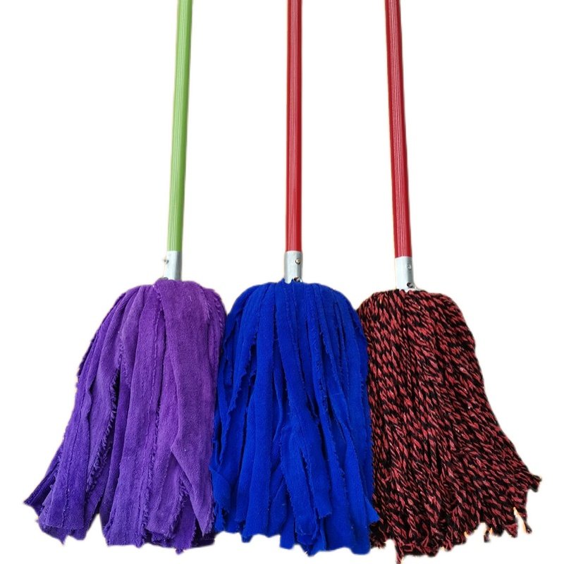 家用老式吸水毛巾布条纯棉线圆头墩布传统拖布超细纤维铁杆拖把