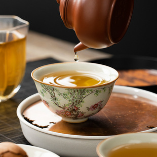 米黄汝窑春燕茶杯陶瓷主人杯单杯个人喝茶专用品茗杯新款功夫茶具