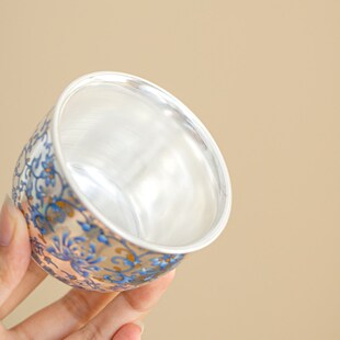 缠枝莲鎏银主人杯水缸茶杯茶盏高端单杯个人专用大容量高端品茗杯