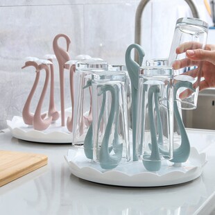 玻璃杯架水杯倒挂架旋转茶杯架收纳架沥水杯架子带托盘家用置物架