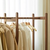 北欧实木衣帽架日式 简约黑胡桃原木家用室内落地挂衣架卧室置物架