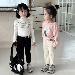 黑色烟管裤牛仔裤女童秋季2024新款高腰九分裤窄版直筒裤子童装潮