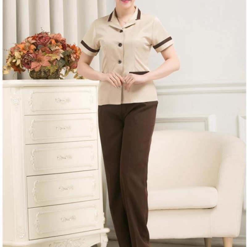 酒店保洁工作裤两侧松紧腰直筒大码女裤咖啡物业客房清洁黑色裤子