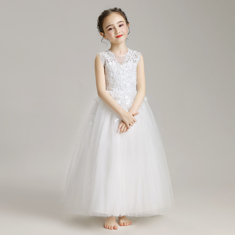 儿童礼服公主裙女童婚纱无袖小花童主持人蓬蓬纱连衣裙钢琴演出服