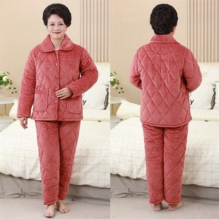 加厚法兰绒6XL老人三层夹棉棉衣棉裤 270斤加大码 妈妈睡衣套装 冬季