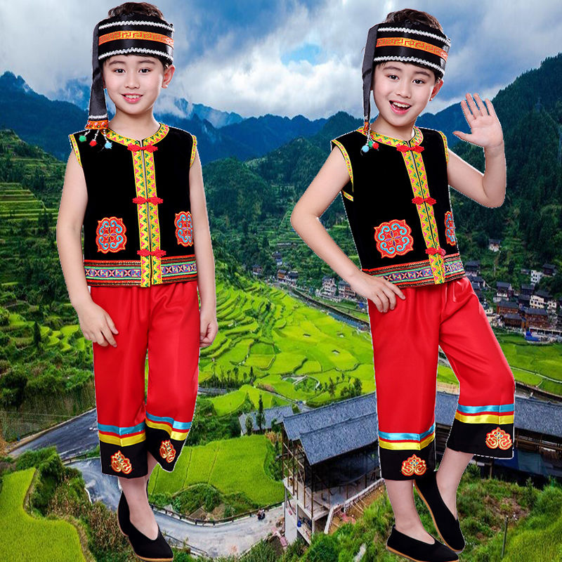 儿童壮族服装三月三少数民族苗族土家族彝族纳西族男女苗族演出服