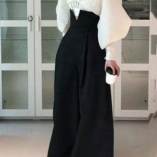 大码 小个子洋气显瘦流行休闲裤 宽松黑色西装 女秋冬新款 直筒裤 法式