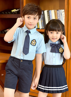 幼儿园园服男女童装儿童夏季白色衬衫班服英伦学院风中小学生校服