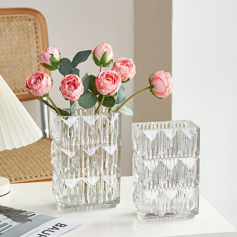 简约花瓶摆件客厅插花玻璃透明小轻奢高级感水养玫瑰鲜花餐桌网红