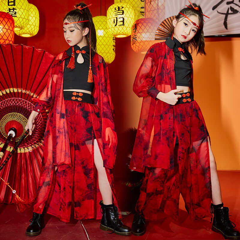 儿童走秀服武侠T台模特国潮时装女童演出服中国风舞台炫酷套装新