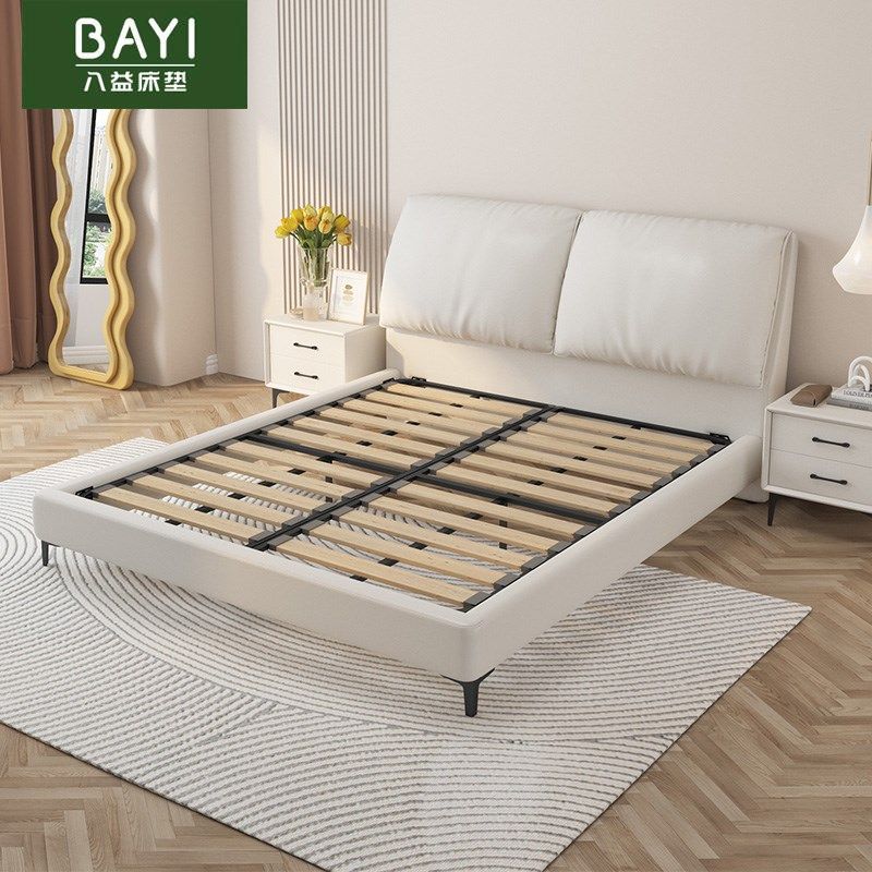 八益奶油风实木软包定制悬浮床 大象耳朵猫抓皮主卧双人储物婚床