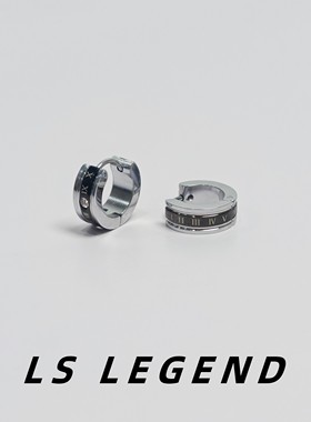 LS罗马数字耳环男款钛钢女不掉色中性滴釉黑色个性耳扣痞帅不锈钢