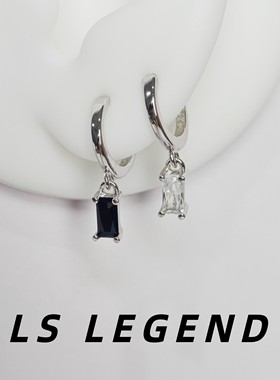 黑色白色锆石银针耳饰简约个性长方形男女耳环时尚艺术中性高级感