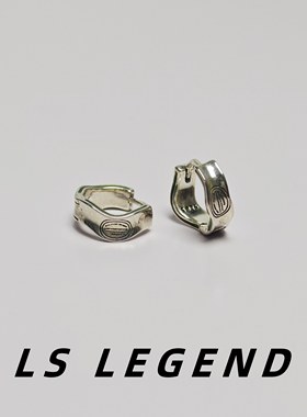 LS宽面耳环中性欧美银针潮流美式不规则痞帅个性男绿色耳扣女小众