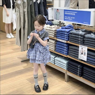 2025夏季新款 韩版童装 女童学院风套裙格子短袖衬衫短裙裤