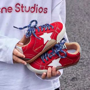 女童真皮板鞋2025秋季新款男童德训鞋阿甘鞋宝宝鞋儿童星星鞋子