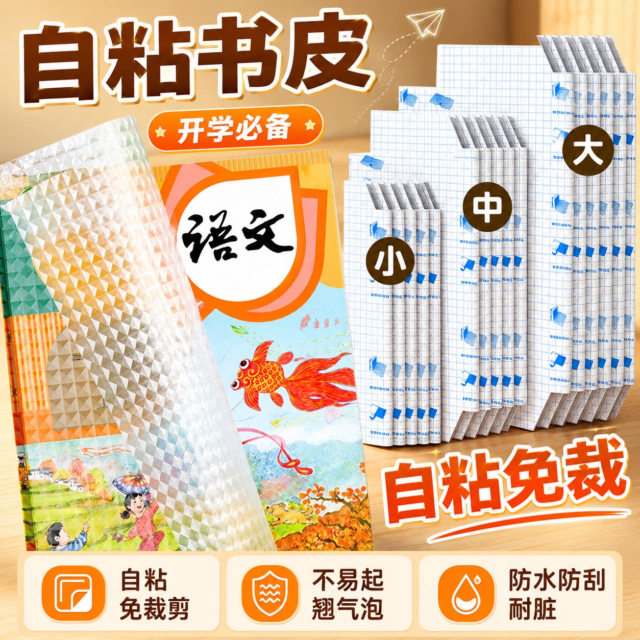自粘透明磨砂书皮学生课本书套