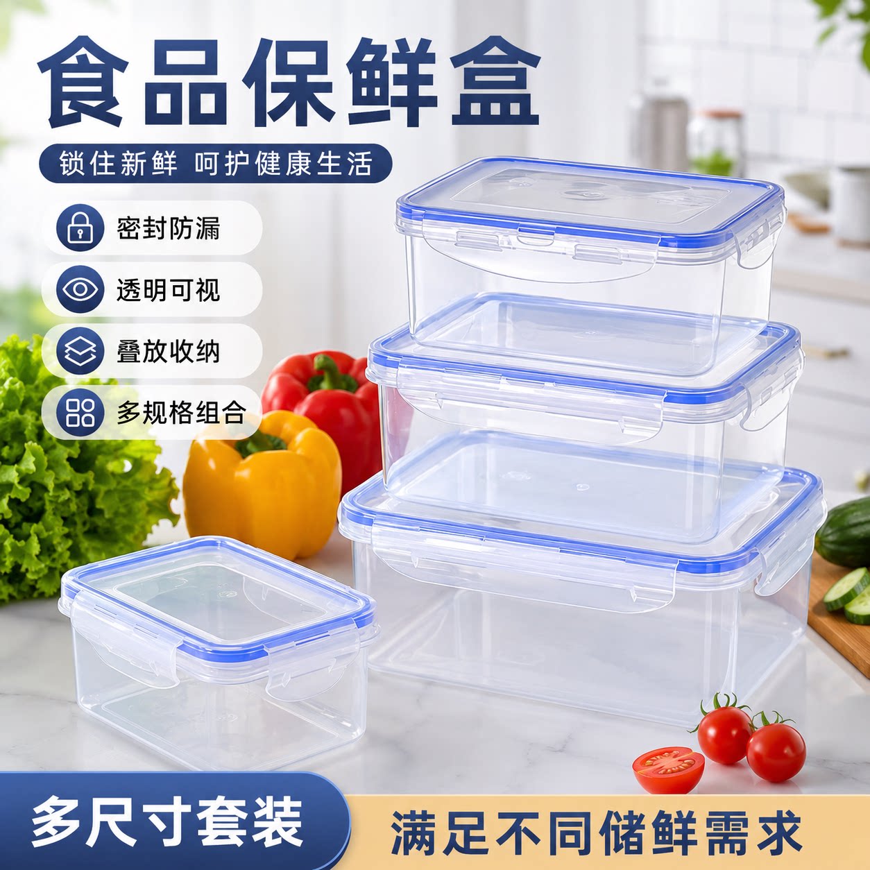 食品级微波耐热长方形密封保鲜盒